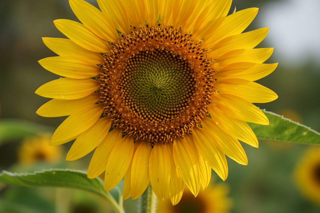 Un primer plano espectacular de la flor del girasol abierta y amarilla bajo el sol. Realista!